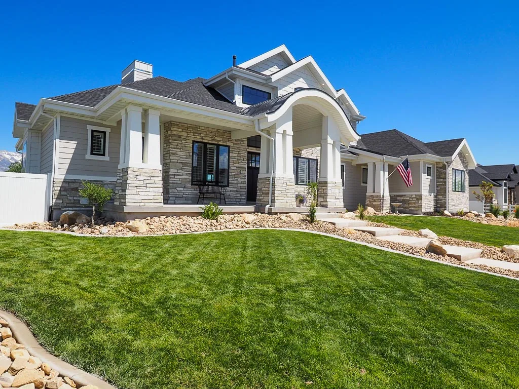 Front exterior of a refined custom home in Lehi, Utah